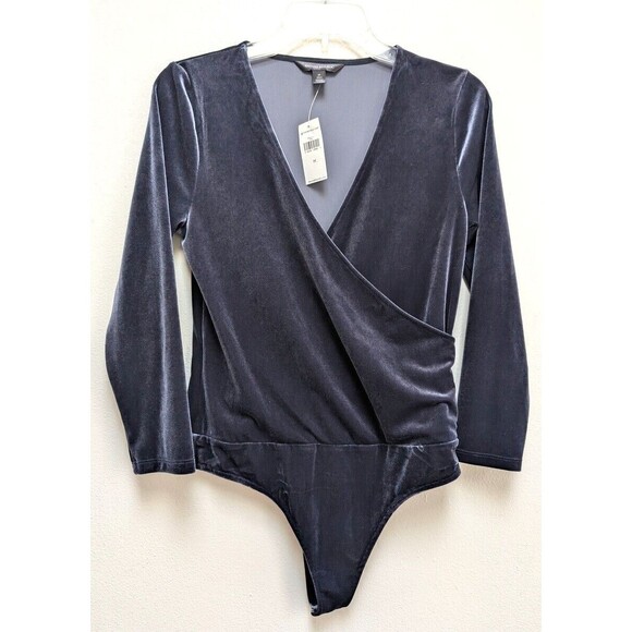 Banana Republic Thong Bodysuit V-Neck  Womens Sz M Long Sleeve Blue - Picture 1 of 5